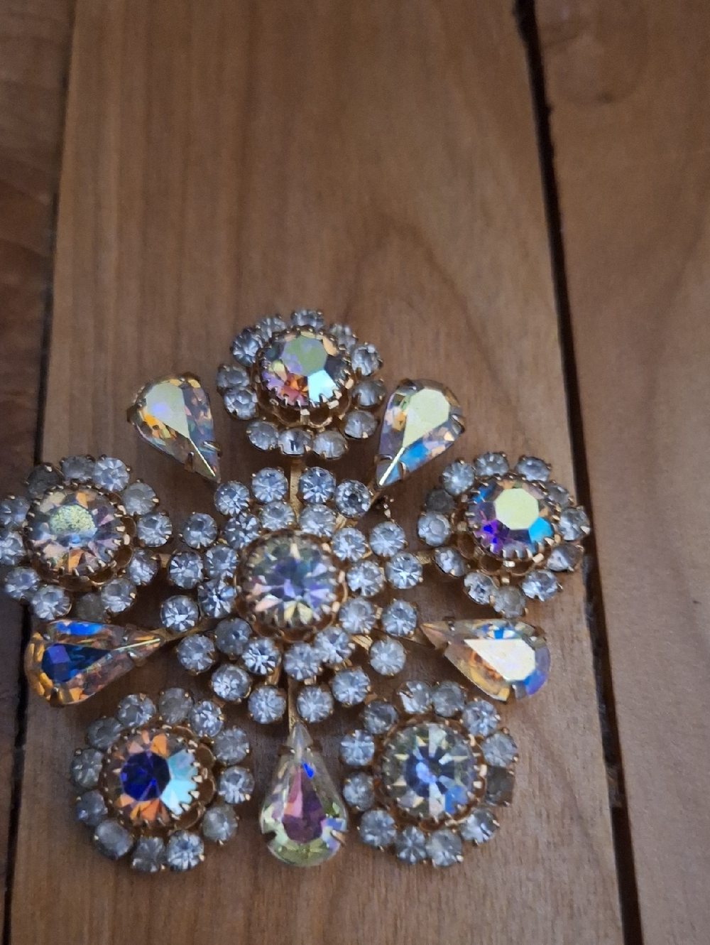 Aurora Borealis Crystal Statement Brooch - Gold Tone